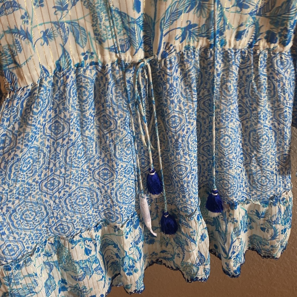 HEMANT & NANDITA Blue and White Ruffled Tiered Dress/NWT - Picture 7 of 12